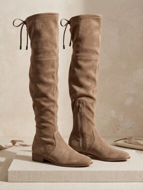 GUC Mark Fisher Taupe Suede Size 9.5  Over The Knee Tie Back Boots!!